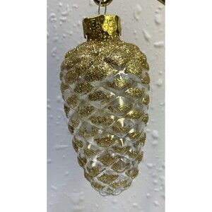 Vintage Krebs Glass Pine Cone Ornament Gold Iridescent Christmas Lot of 3